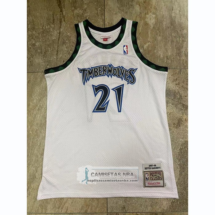 Camiseta Minnesota Timberwolves Kevin Garnett NO 21 Mitchell & Ness 1997-98 Blanco
